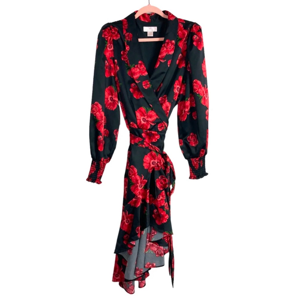 Rachel Parcell Poppy  Floral Satin Wrap  Dress